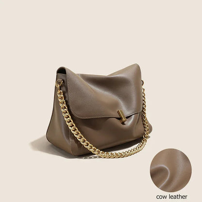 Genuine Leather Chain Shoulder Bag for Women – Luxury Crossbody Tote