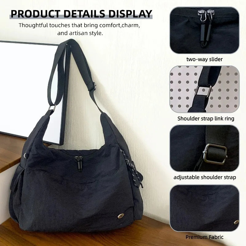 Large Capacity Nylon Shoulder Bag – Unisex Crossbody with Multi Pockets