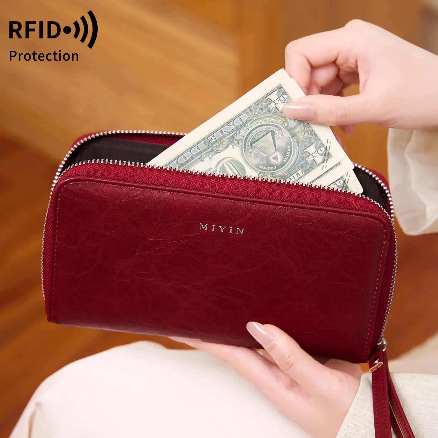 RFID Blocking Women's Large Accordion Wallet Clutch