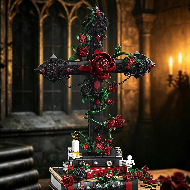 Gothic Rose Cross MOC Building Blocks Set – 1349pcs Floral Display