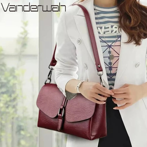 3-Layer Leather Crossbody Shoulder Bag for Women – Luxury Designer Handbag