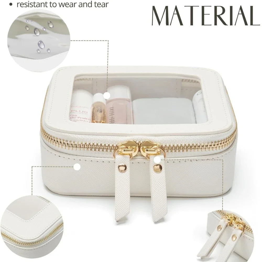 Mini Clear Makeup Bag – PU Saffiano Vegan Faux Leather
