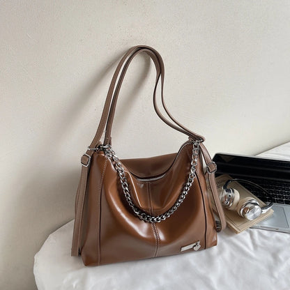Moods Autumn Latest Backpacks Women Soft Pu Leather Pure Color Chain Shoulder Tote Bags Large