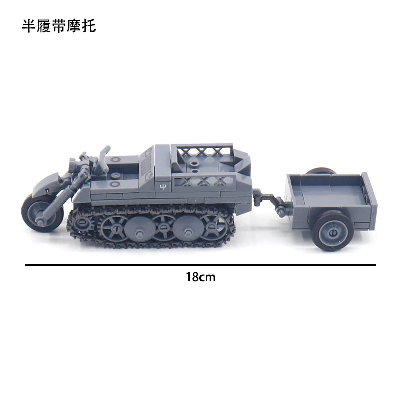 Military Half-Track Motorcycle Building Blocks Set with Trailer