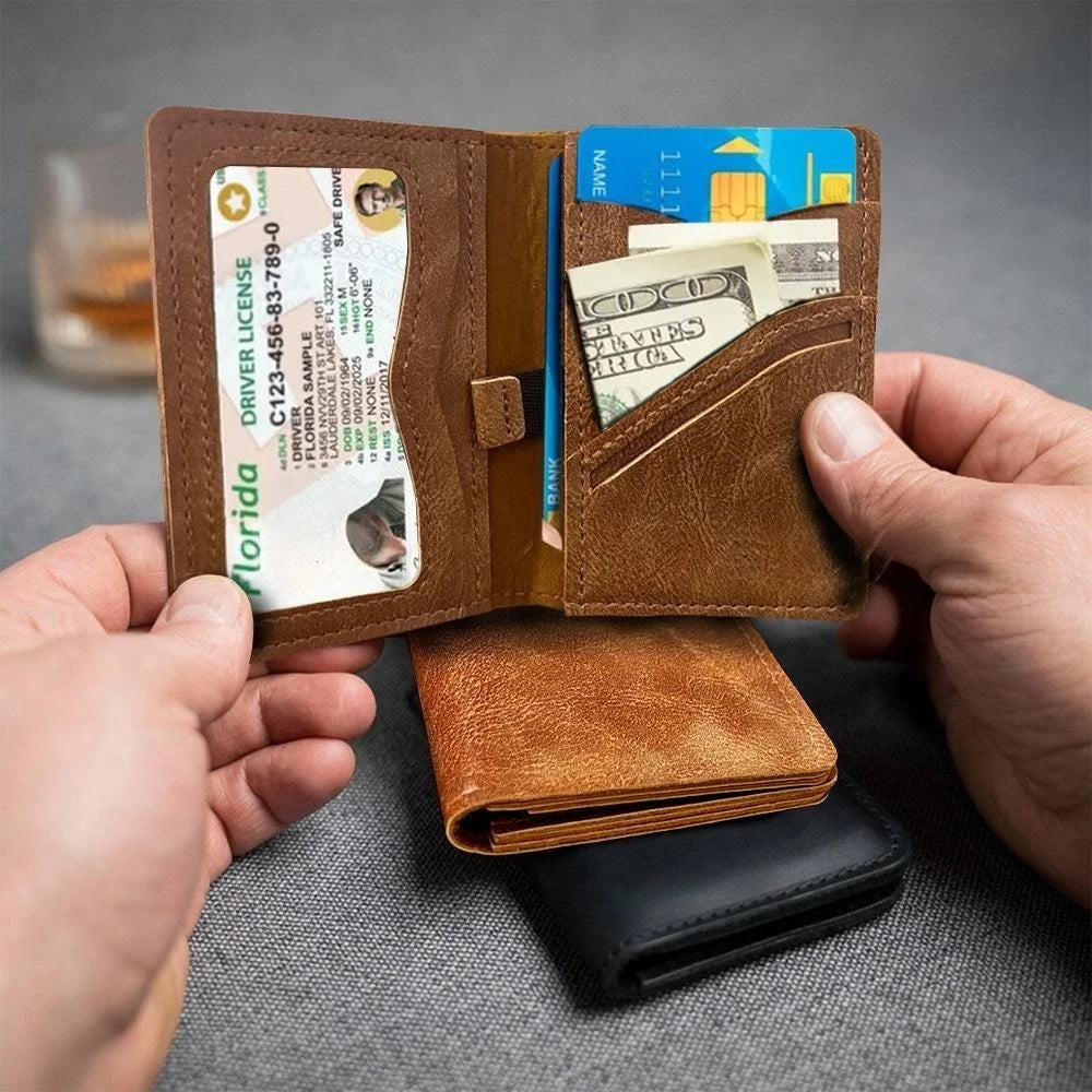 RFID Blocking Slim Leather Wallet for Men – Minimalist Front Pocket Card Holder