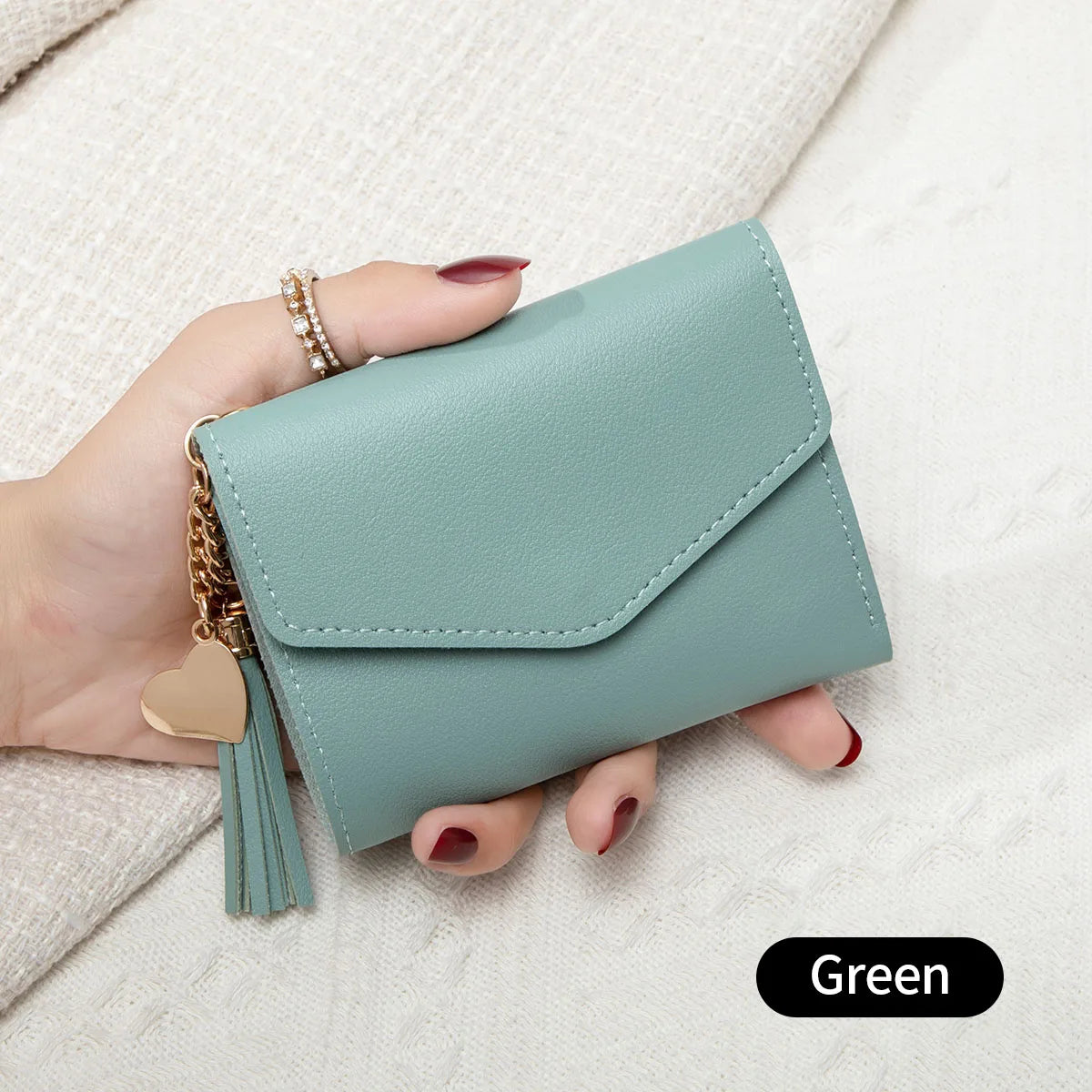 Women's Compact Clutch Wallet with Tassel & Gold Heart Charm