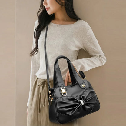 Bow Decor Large Capacity Vegan Leather Handbag