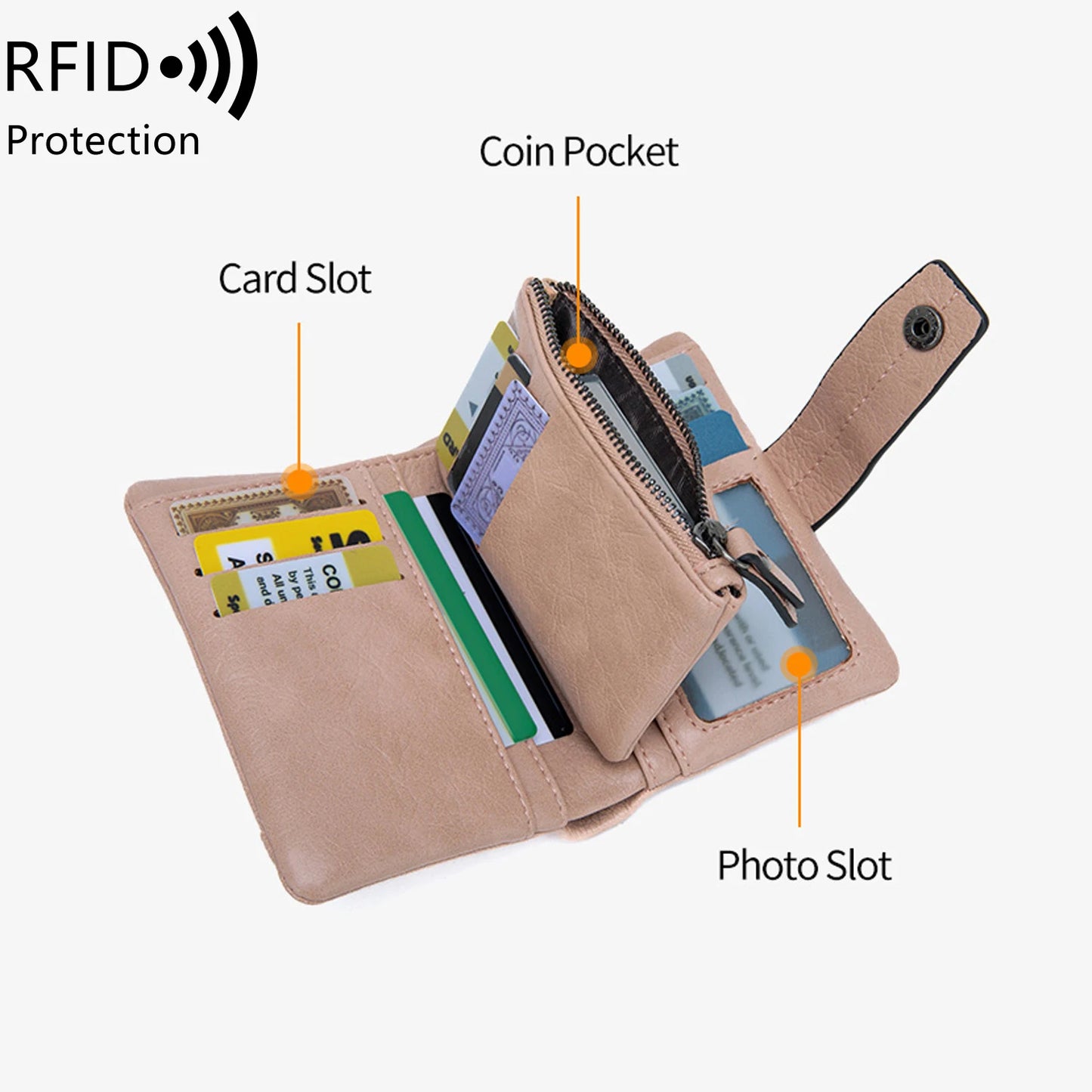 RFID Blocking Women's Short Wallet – Large Capacity with Wristlet