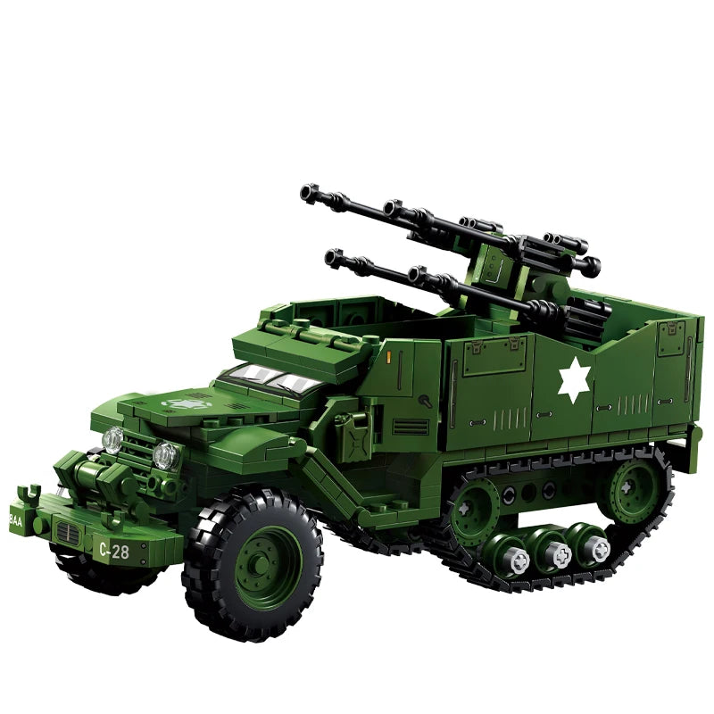 WWII M16 Half-Track Anti-Aircraft Building Blocks Set