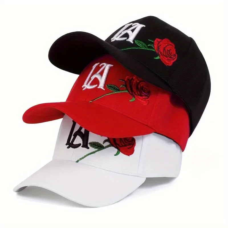 LA Rose Embroidery Baseball Cap – Adjustable Snapback Hat for Men & Women