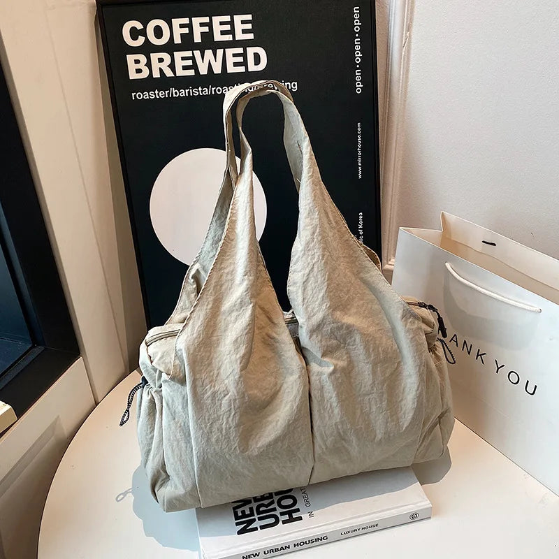 Trendy Wrinkled Fabric Top Handle Bag Comfortable Versatile Texture Shoulder Large Capacity
