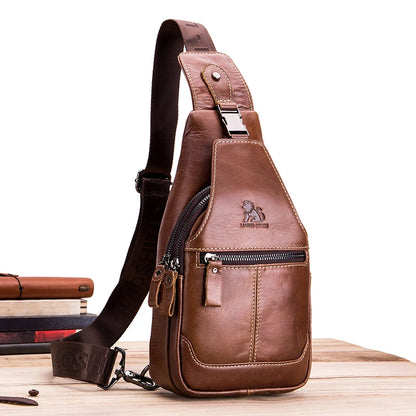 Men's Genuine Leather Chest Bag – Retro Cowhide Sling Bag