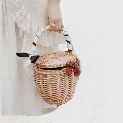 Wicker Basket Bag - Handwoven Straw Tote for Summer Beach
