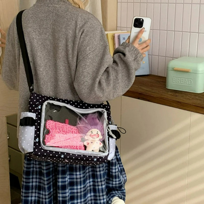 Japanese Polka Dot Crossbody Bag Women Commuting Shoulder Large Capacity Transparent Simple