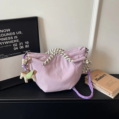 Trendy Shoulder Bags Women Oxford Fabric Drawstring Foldable Crossbody Bag Minimalist Design Casual