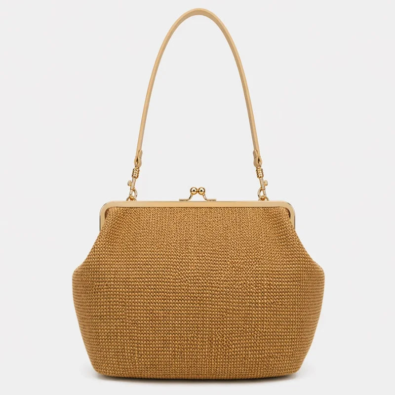 Seashell Clip Handbag – Women's Woven Shoulder Bag with Kiss Lock