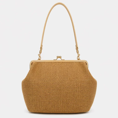Seashell Clip Handbag – Women's Woven Shoulder Bag with Kiss Lock