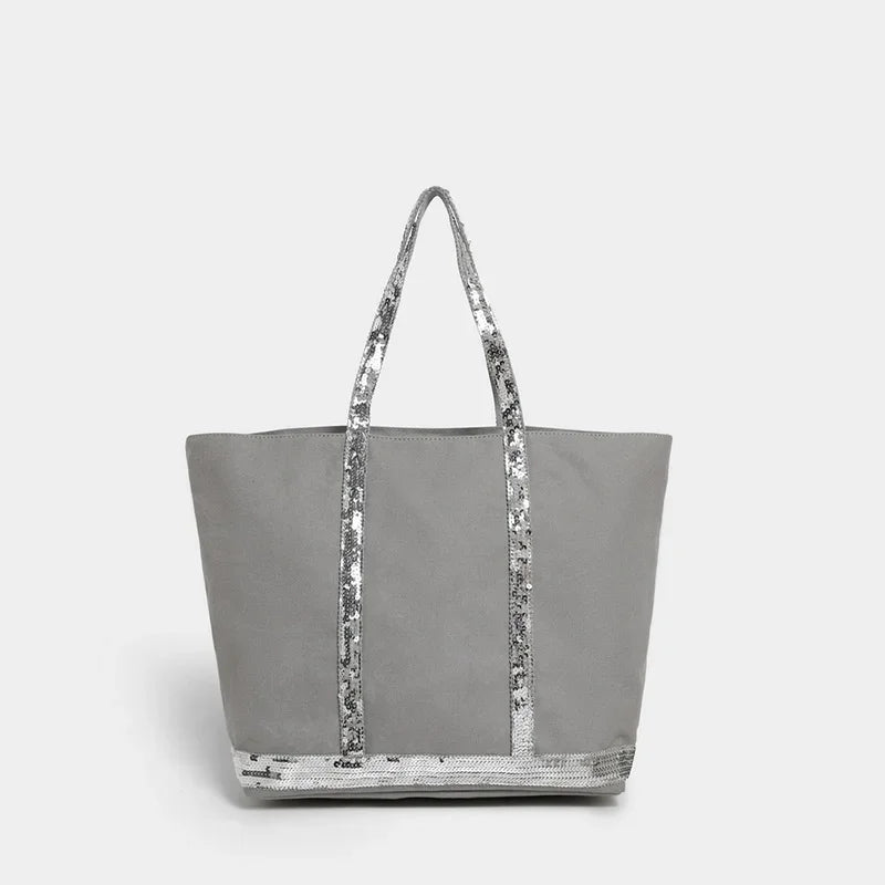 Sequin Woven Tote Bag – Large Straw Shopper for Women