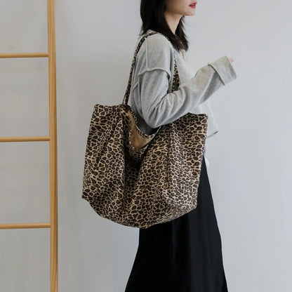 Leopard Print Canvas Tote Bag – Large Shoulder Handbag for Women