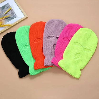 Winter Motorcycle Windproof Full Face Knit Hats Ski Mask Men Warm Wool Balaclava Embroidery Knitted