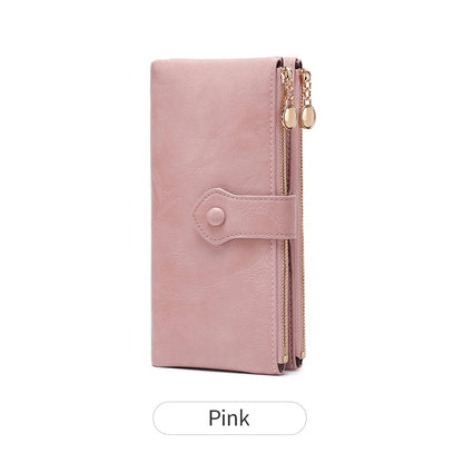 Women's Vintage Double Zip Long Wallet PU Leather Large Capacity