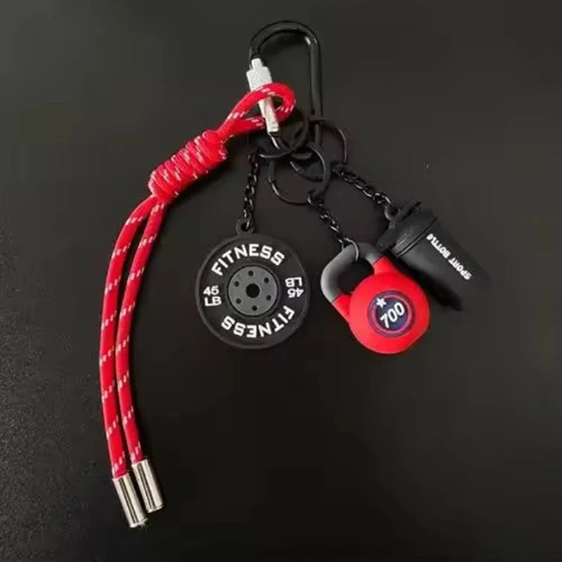 Gym Keychain Lanyard – Dumbbell, Weight Plate & Kettlebell Charms
