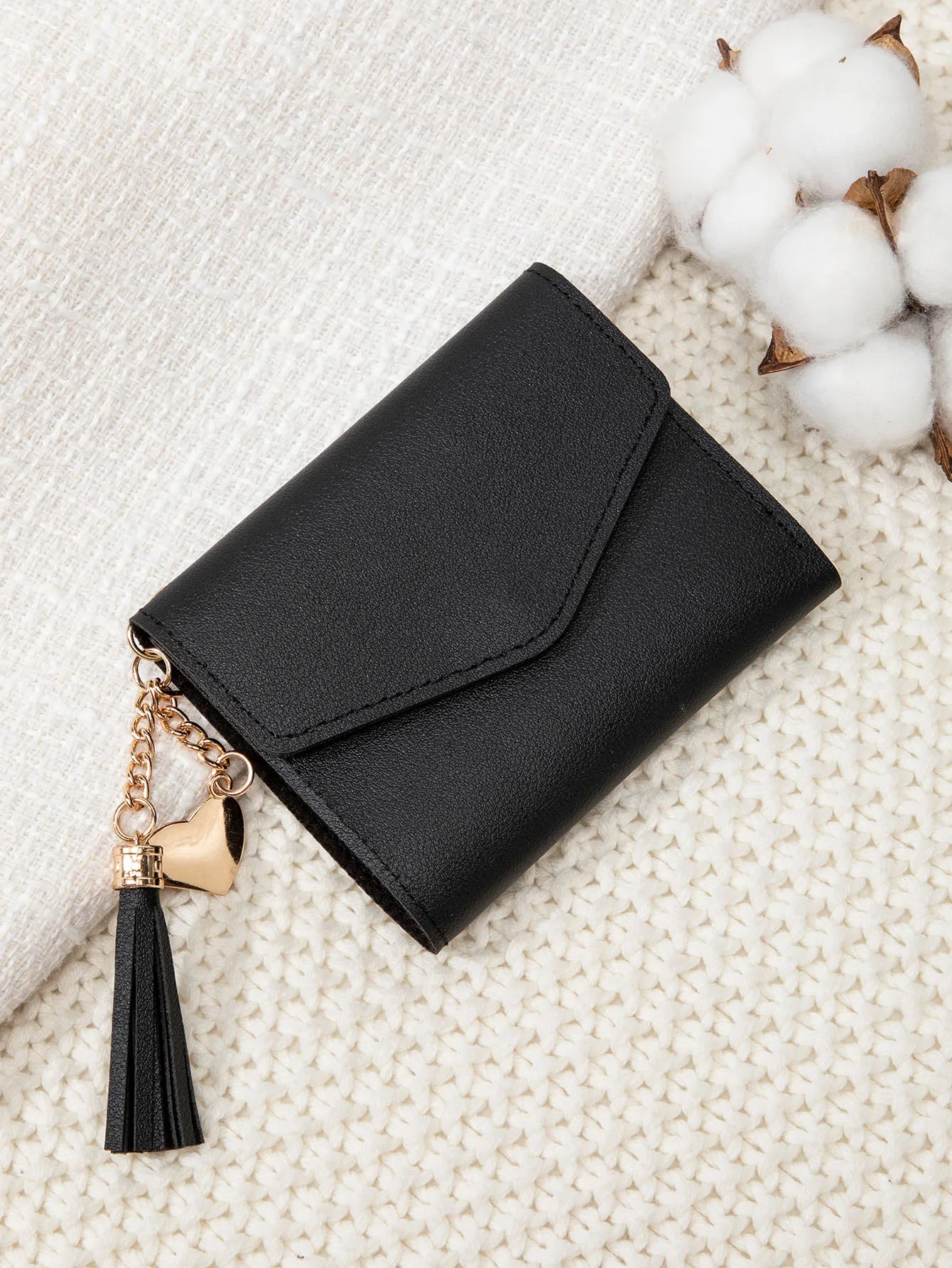 Women's Compact Clutch Wallet with Tassel & Gold Heart Charm