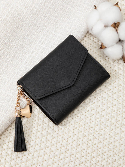 Women's Compact Clutch Wallet with Tassel & Gold Heart Charm
