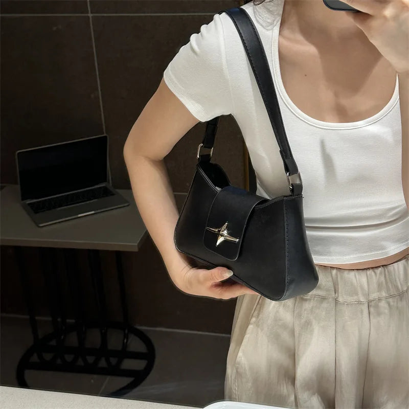 Y2K Glossy PU Leather Shoulder Bag for Women – Small Luxury Underarm Purse