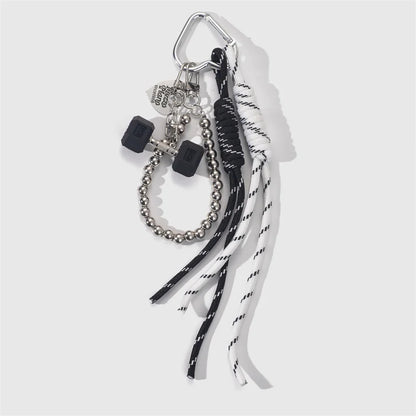 Dumbbell Keychain with Braided Rope & Silver Bead Chain
