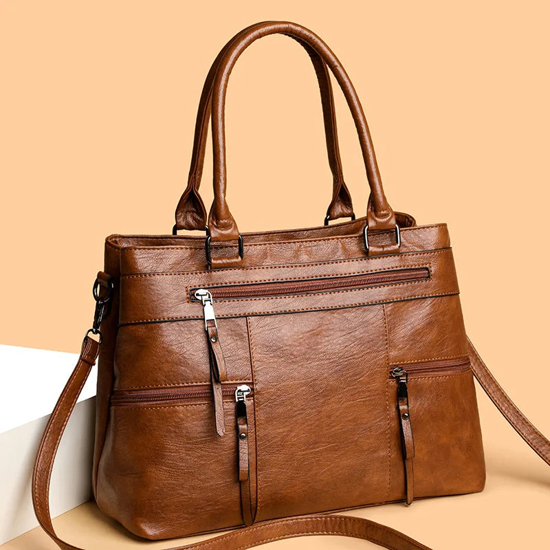 Women's Leather Tote Handbag – Top Handle Shoulder & Crossbody Bag