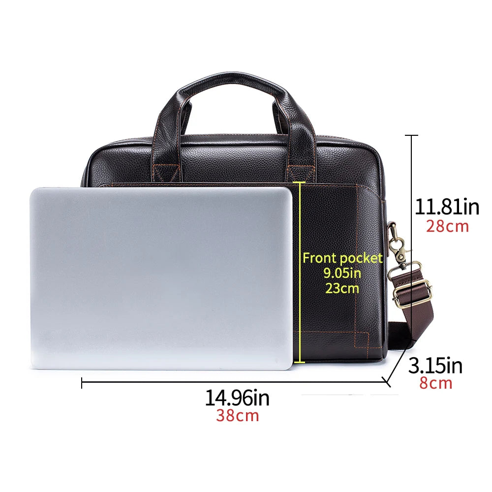 Leather Laptop Bag for Men, Genuine Cowhide Briefcase Messenger Bag