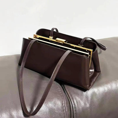 Luxury Leather Handbag with Gold Magnetic Clasp – Minimalist Tote