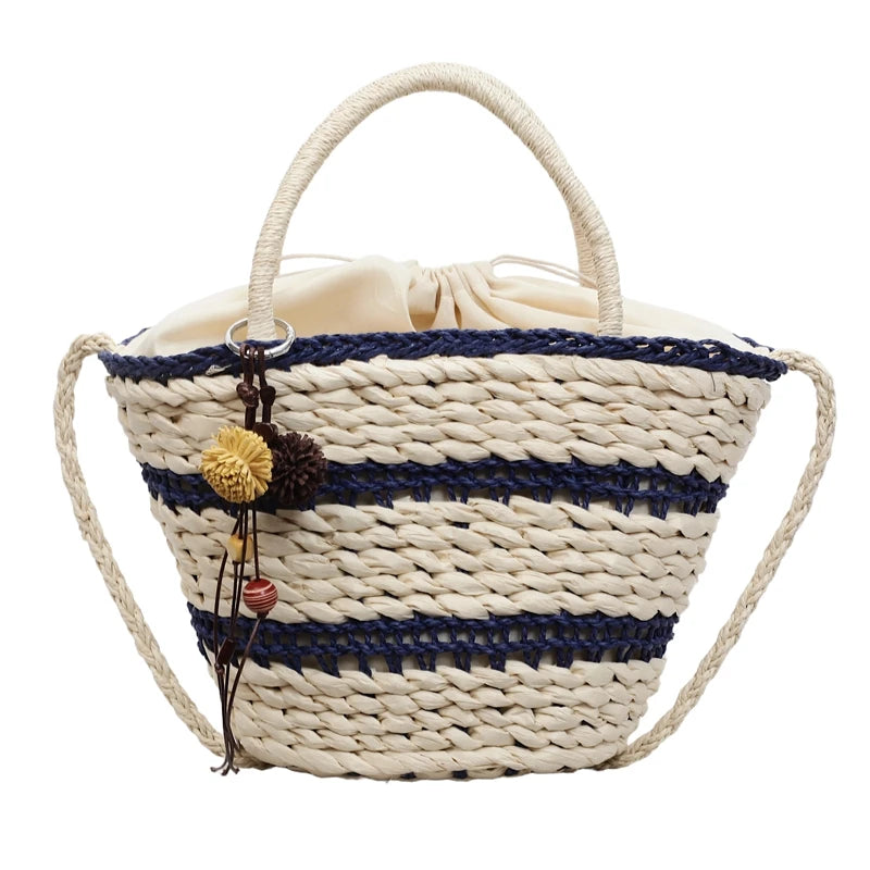 Striped Straw Beach Bag – Women's Woven Tote & Crossbody