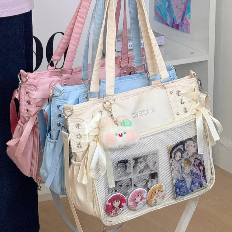 College Style Ribbon Crossbody Bag Large Capacity Class Books Bow Jk Shoulder Ita Bag Handbag