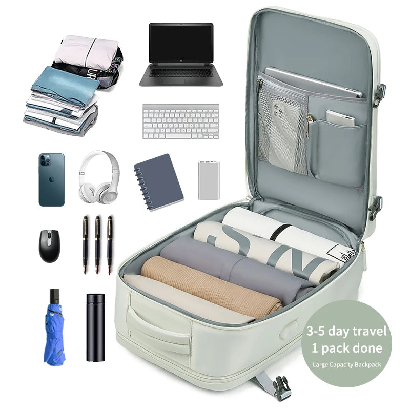 Women's Travel Backpack – 16" Laptop, USB Charging, Waterproof