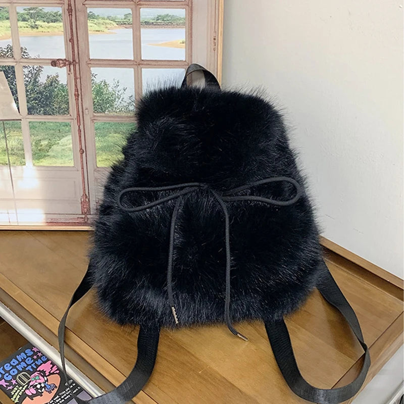 Fluffy Plush Women's Backpack – Soft Furry Mini Shoulder Bag