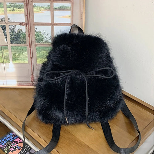 Fluffy Plush Women's Backpack – Soft Furry Mini Shoulder Bag