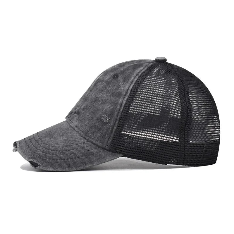 Vintage Washed Mesh Baseball Cap – Unisex UV Protection Hat