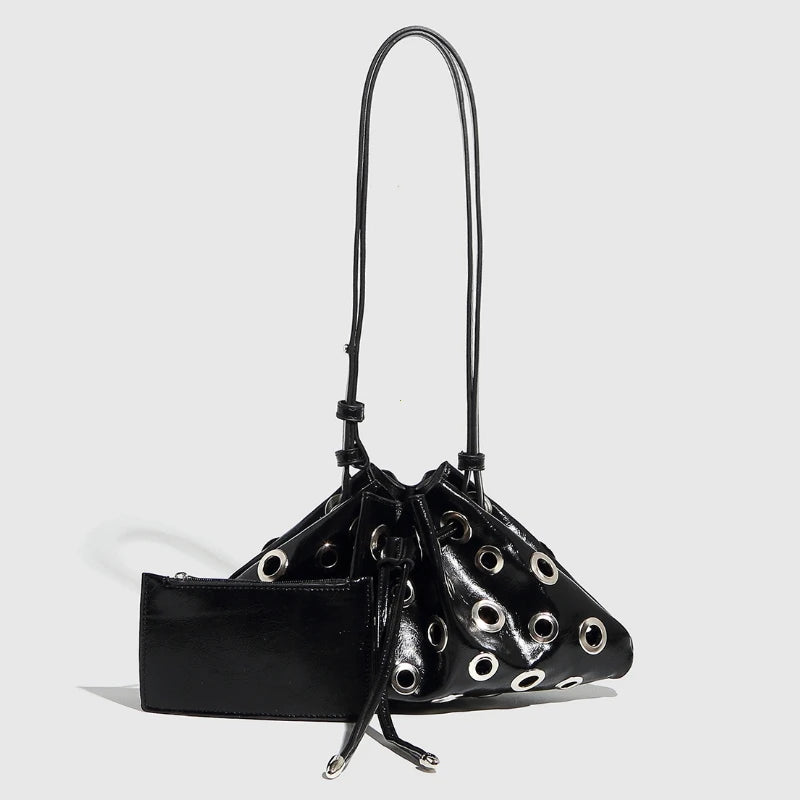 Y2K Metal Eyelet Shoulder Bag – Women's Drawstring Crossbody Purse