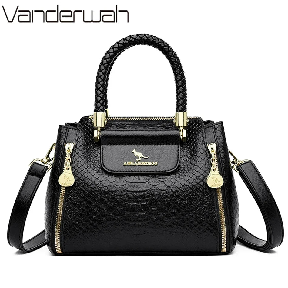 Designer Monogram Leather Crossbody Bag with Braided Handle