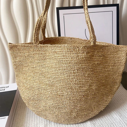 Raffia Crochet Tote Bag – Bohemian Woven Beach Shoulder Bag