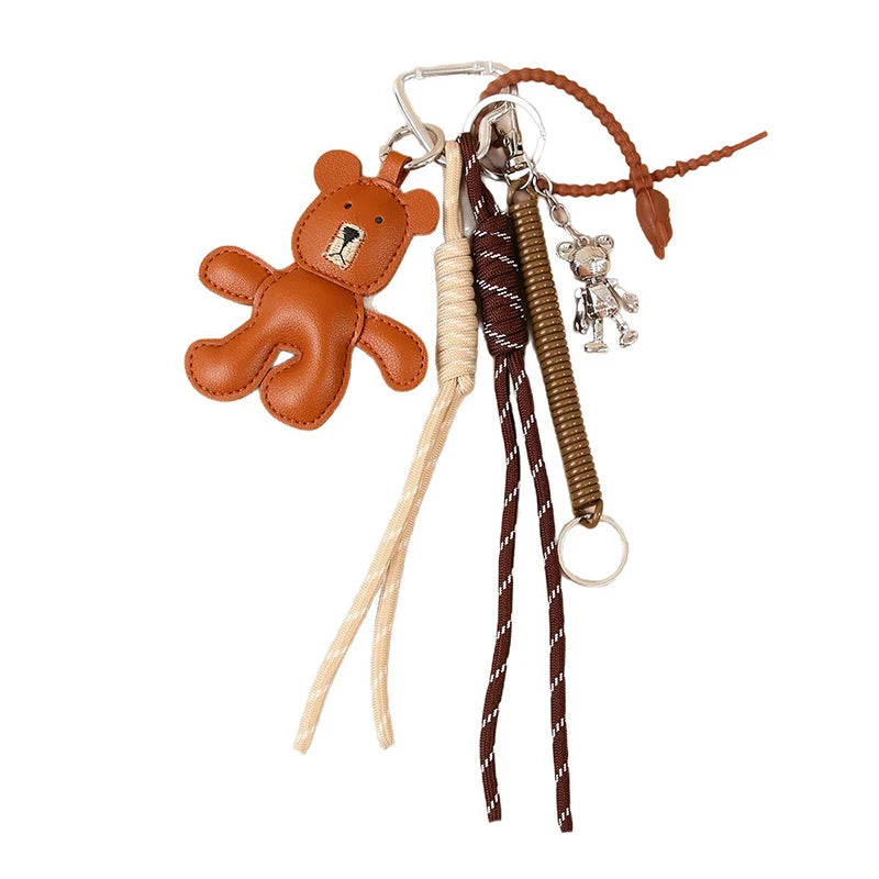 Little Bear Leather Keychain Pendant – Woven Rope Bag Charm