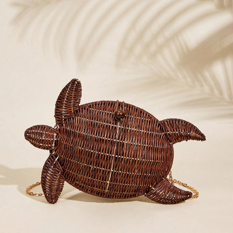 Turtle Woven Straw Shoulder Bag – Boho Beach Crossbody