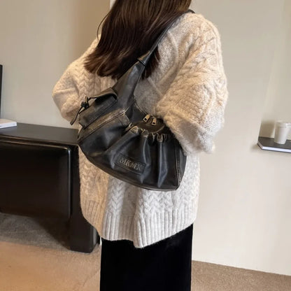 Pleated Hobo Shoulder Bag for Women – Large Capacity Retro Handbag