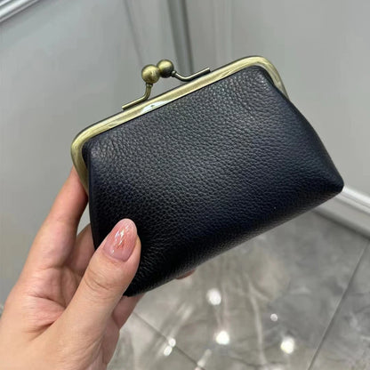 Genuine Leather Kiss Lock Coin Purse for Women
