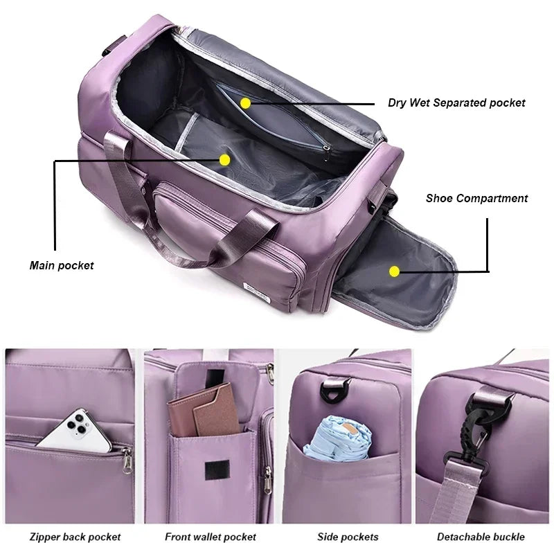 Large Capacity Weekender Duffle Bag with Shoe Compartment