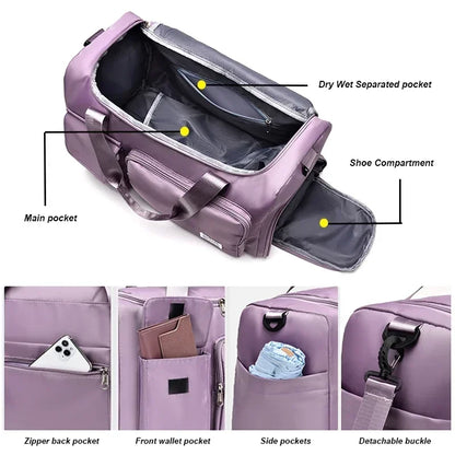 Large Capacity Weekender Duffle Bag with Shoe Compartment