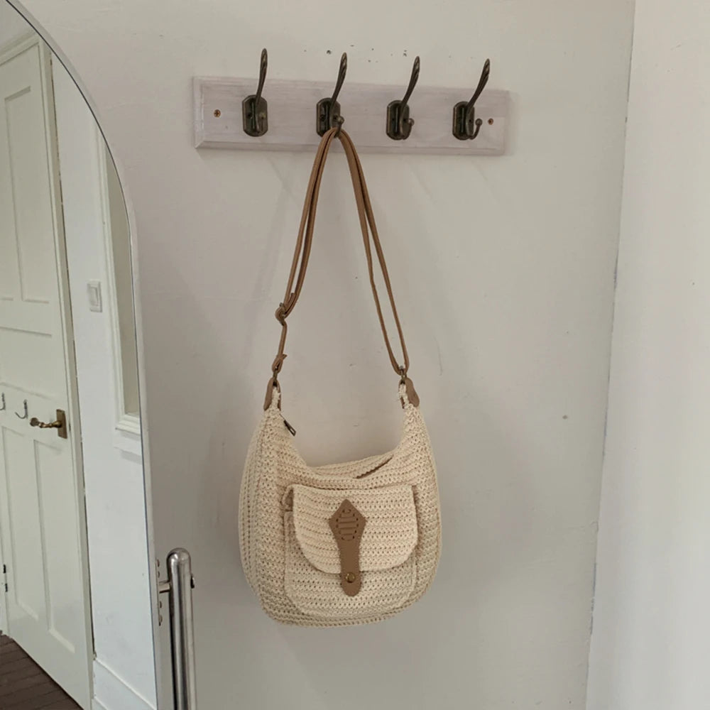 Crochet Crossbody Bag – Woven Hobo Shoulder Bag with Adjustable Strap