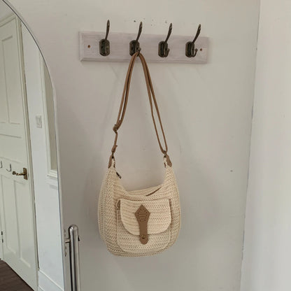 Crochet Crossbody Bag – Woven Hobo Shoulder Bag with Adjustable Strap